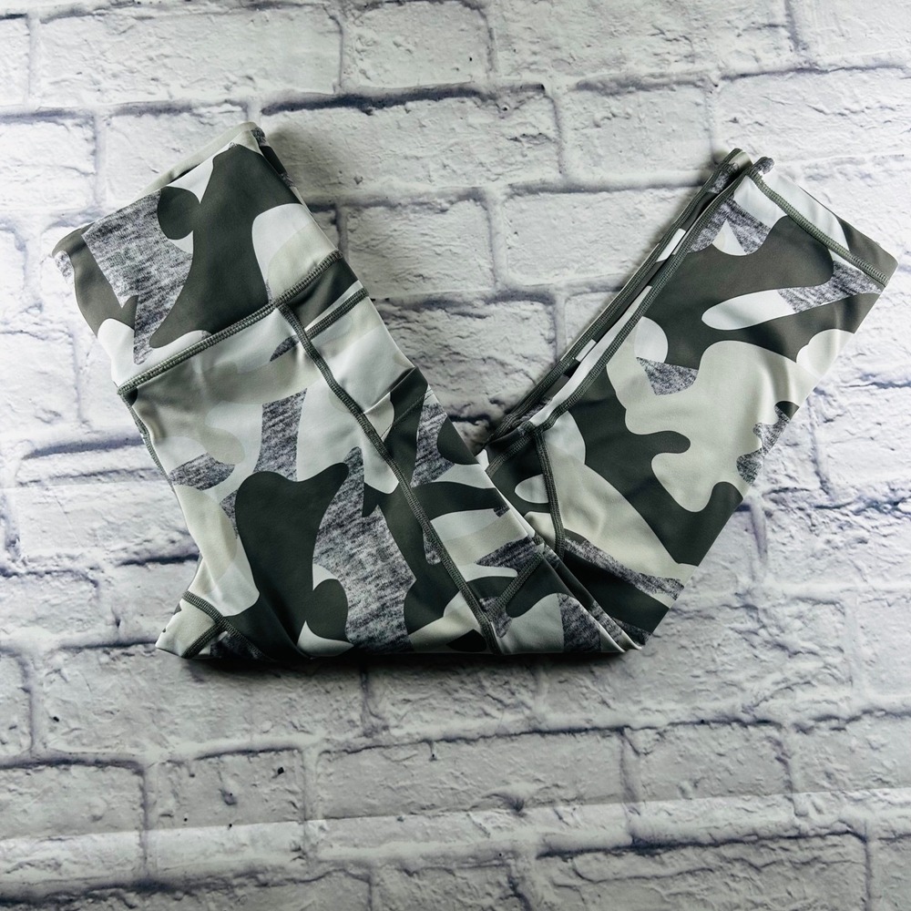 Zyia Active Womens Grey White Camo Print High Rise Leggings Side Pockets Size 4